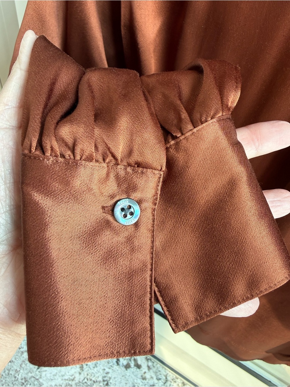 NWT Rails Women’s Satin V-Neck Long Sleeve Wynna Blouse in Copper Brown  - Small - Picture 5 of 11